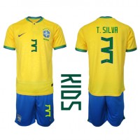 Echipament fotbal Brazilia Thiago Silva #3 Tricou Acasa Mondial 2022 pentru copii maneca scurta (+ Pantaloni scurti)